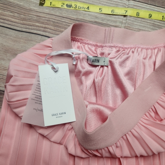 5/$15 Grace Karin Elastic Waist Pleated Chiffon Midi Swing A-line Skirt - Picture 3 of 7